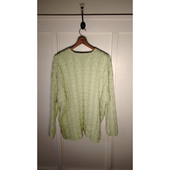 Vintage Eddie Bauer Drifter Sweater XXL Green Chunky Fisherman Cable Knit - Picture 2 of 8
